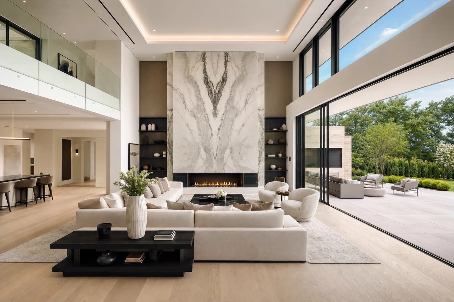 Ultra-luxury open-concept living room with folding glass walls in McLean, Virginia