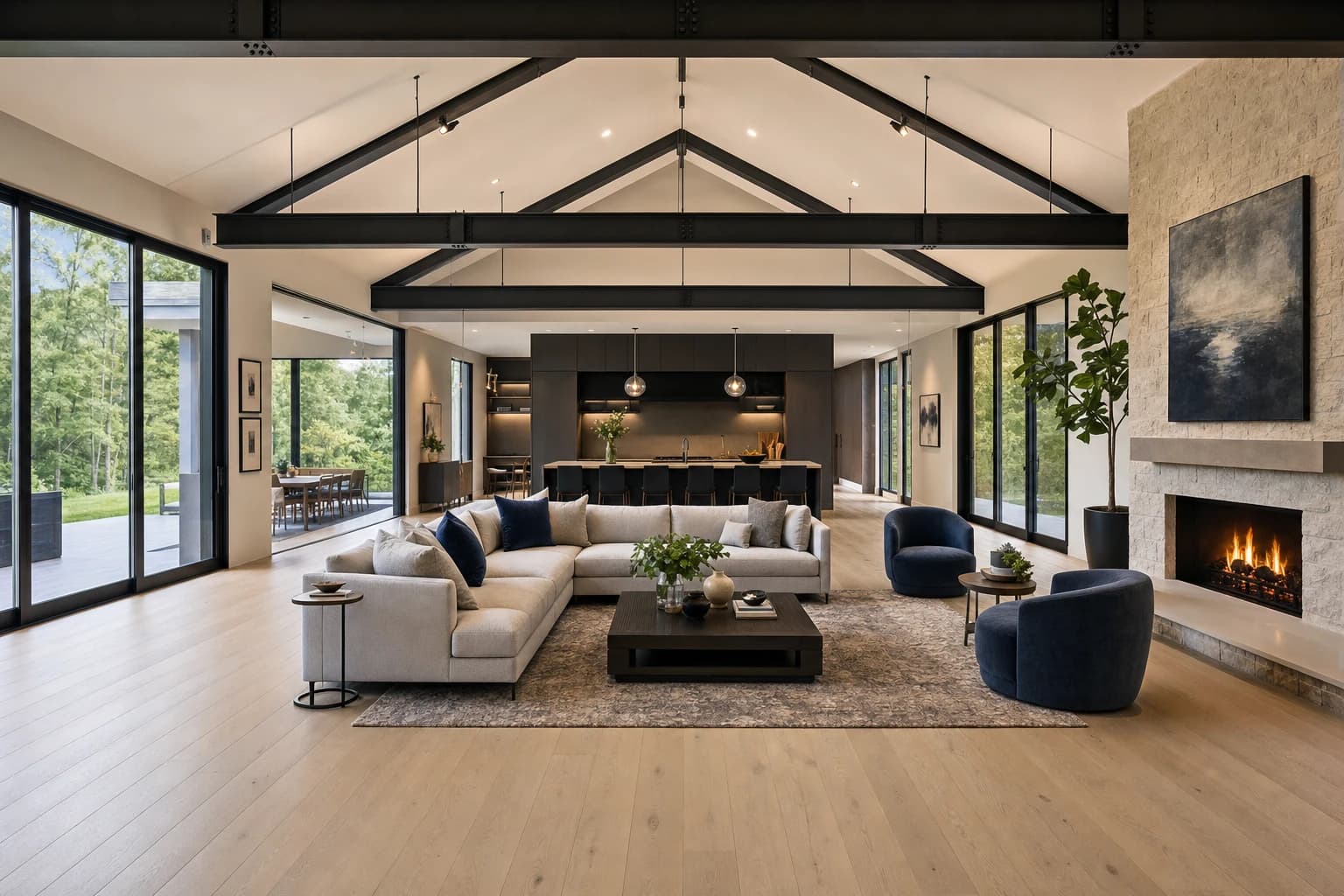 Structural whole-home gut renovation with 30-foot open ceiling span near Langley, McLean, Virginia