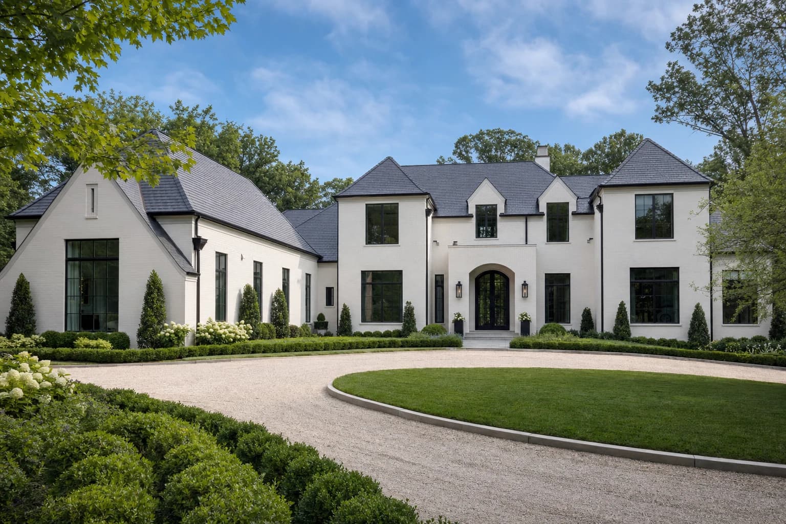 Ground-up transitional custom estate with white painted brick in The Reserve, McLean, Virginia