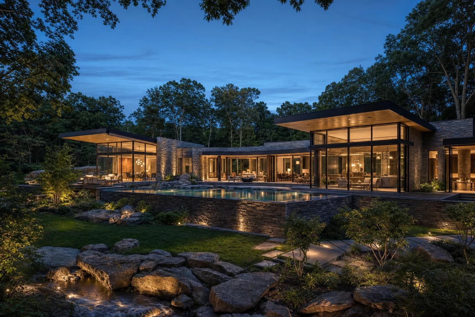 The Riverbend - Organic Modern model estate rendering