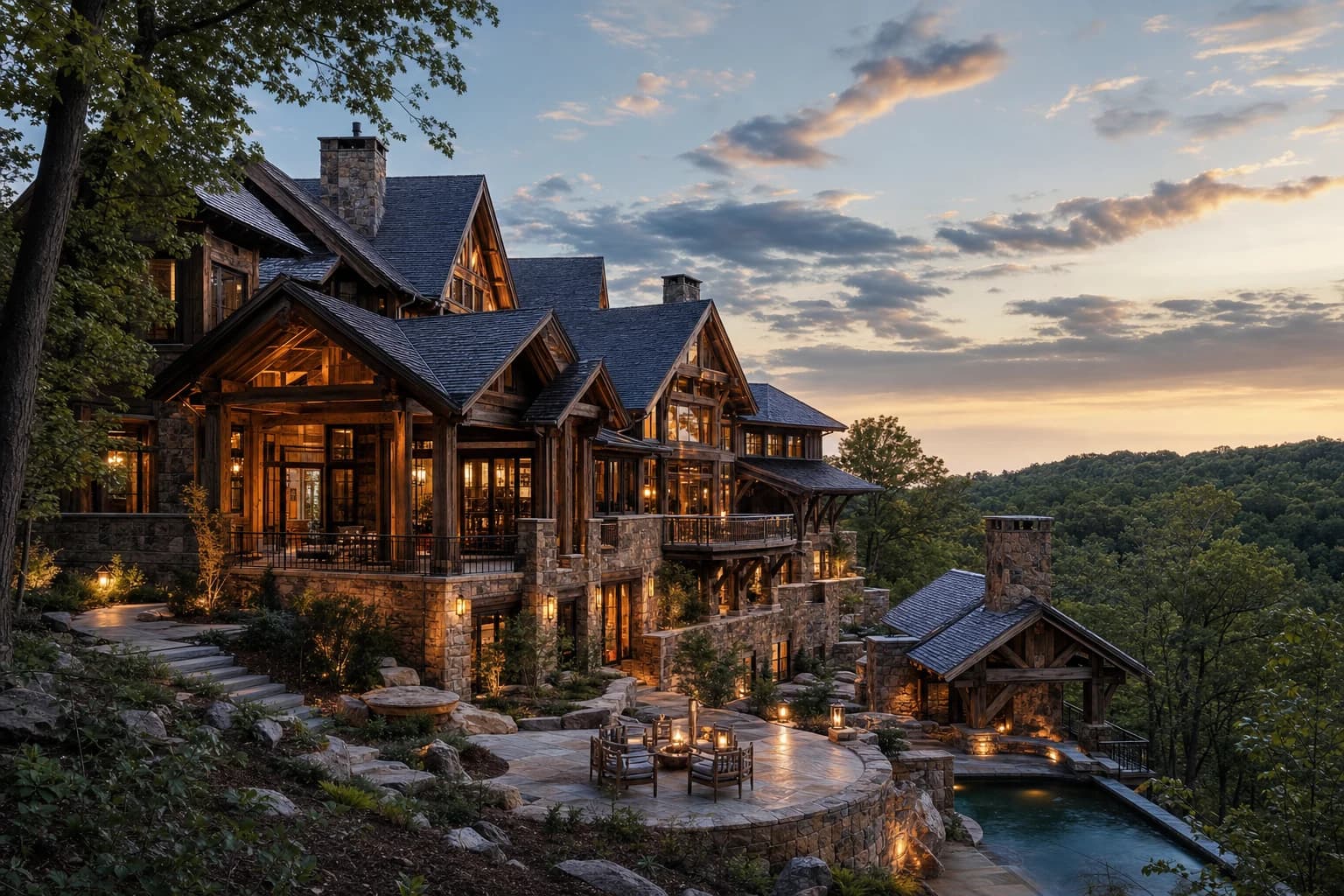 The Wolf Run - Timber & Stone Lodge model estate rendering