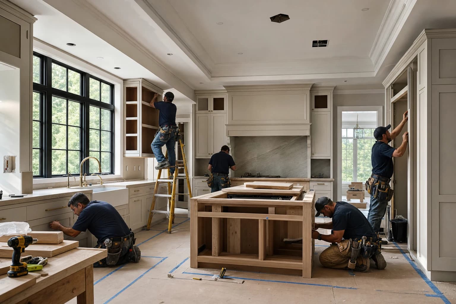 Professional construction crew executing a Kitchen Remodeling on a complex luxury site in Stafford, Virginia